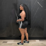 Striped Sports Casual Sexy Cami Crop Top and Shorts Two-Piece Set