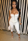 White Lace-Up Tank Top and Cropped Pants Two-Piece Set