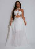 Trendy Strap Halter Neck Padded Bandeau Top Maxi Skirt Two Piece Set