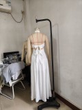 Trendy Strap Halter Neck Padded Bandeau Top Maxi Skirt Two Piece Set