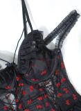 Plus Size Lingerie Lace-up See-Through Mesh Ruffles Lace Bodysuit Teddy Lingerie