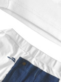 Women Casual Denim Patchwork Cap Sleeve Top and Shorts Two-piece Set