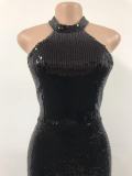 Women Halter Neck Backless Sequined Sexy Evening Dress
