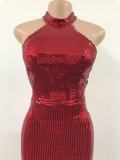 Women Halter Neck Backless Sequined Sexy Evening Dress