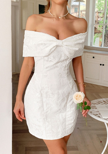 Fashion Bow Off Shoulder Slim Waist Mini Dress