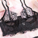 See-Through Lace Hollow Fishbone Bra Pantie Sexy Lingerie Two-piece Set