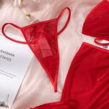 Sexy Bow Mesh See-Through Halter Neck Lace-Up Sexy Lingerie Set with Gloves
