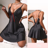 Bow Contrast Pearl Details Sexy Backless Nightdress