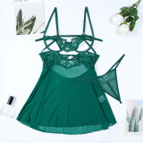 Sexy Hollow Cami Sheer Nightdress Thong Two-Piece Lingerie Set