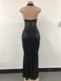 Women Halter Neck Backless Sequined Sexy Evening Dress