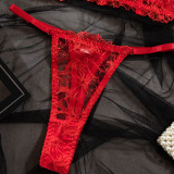 See-Through Lace Hollow Fishbone Bra Pantie Sexy Lingerie Two-piece Set