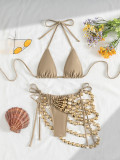 Sexy Trendy Halter Neck Chain 3 Piece Swimsuit