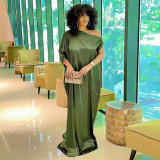 Plus size Women Short Sleeve Slash Shoulder Loose Maxi dress