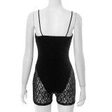 Sexy Strap Low Back Lace Patchwork Rompers