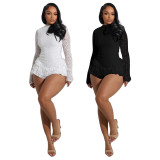 Sexy Lace Long Sleeve Open Back Ruffle Layered Rompers