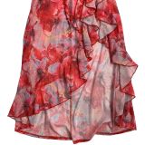 Sexy Deep-V Halter Neck Slit Floral Printed Maxi Dress