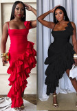 Solid Sexy Irregular Ruffle Cami Dress