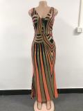 Women Contrast Sequin Backless V-neck Sexy Evening Dress