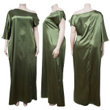 Plus size Women Short Sleeve Slash Shoulder Loose Maxi dress