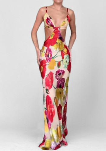 Sexy Cut Out Deep-V Strap Long Dress