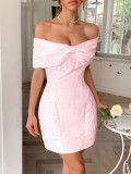 Fashion Bow Off Shoulder Slim Waist Mini Dress