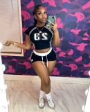Sports Contrast Digital Print Short Sleeve Crop Top and Shorts Two Piece Set