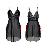 Women Strap Pearl Detail See-through Slit Nightdress