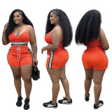 Striped Sports Casual Sexy Cami Crop Top and Shorts Two-Piece Set