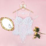 Plus Size Lingerie Lace-up See-Through Mesh Ruffles Lace Bodysuit Teddy Lingerie