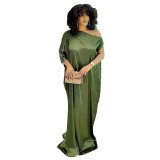 Plus size Women Short Sleeve Slash Shoulder Loose Maxi dress