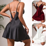 Bow Contrast Pearl Details Sexy Backless Nightdress