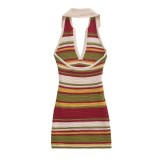 Sleeveless Slim Sexy Low-Back Halter Neck Knit Mini Dress