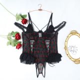 Plus Size Lingerie Lace-up See-Through Mesh Ruffles Lace Bodysuit Teddy Lingerie