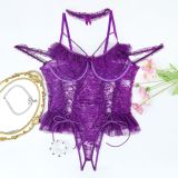 Plus Size Lingerie Lace-up See-Through Mesh Ruffles Lace Bodysuit Teddy Lingerie