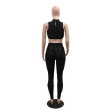 Mock Neck Sexy Sleeveless Crop Top and Tight Pants Two Piece Set