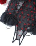 Plus Size Lingerie Lace-up See-Through Mesh Ruffles Lace Bodysuit Teddy Lingerie