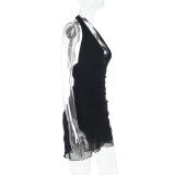 Sexy Halter Neck Bodycon V Neck Slit Bodycon Dress