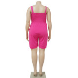 Women Solid Low Back Shirred Rompers