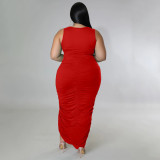 Solid Sleeveless Ruched Slit Long Dress