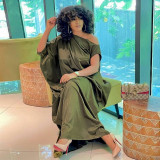 Plus size Women Short Sleeve Slash Shoulder Loose Maxi dress