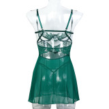 Sexy Hollow Cami Sheer Nightdress Thong Two-Piece Lingerie Set