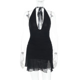 Sexy Halter Neck Bodycon V Neck Slit Bodycon Dress