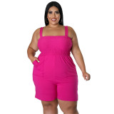 Women Solid Low Back Shirred Rompers