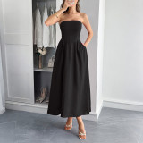 Solid Strapless Slim Waist Long Dress