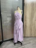 Ruffled Pleated Halter Chiffon Maxi Dress