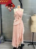 Ruffled Pleated Halter Chiffon Maxi Dress