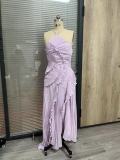 Ruffled Pleated Halter Chiffon Maxi Dress