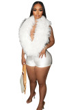 Women Feather V Neck Halter Backless Sexy Romper