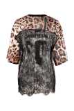 Sexy Mesh Loepard Patchwork Long Seeve T-shirt Top