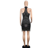 Sexy Rhinestone Halter Tassel Party Club Dress
